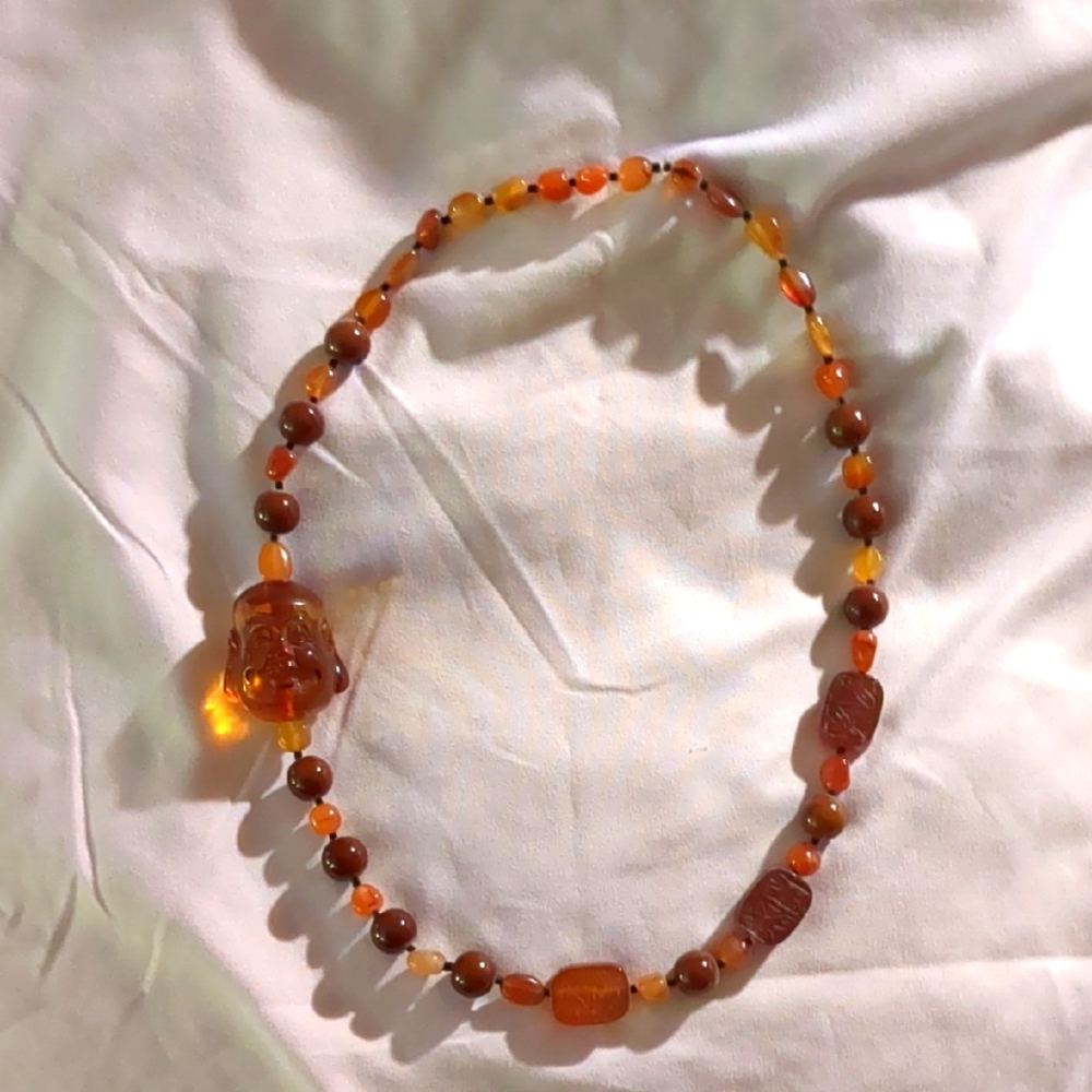 Buddha Amber Beaded Necklace